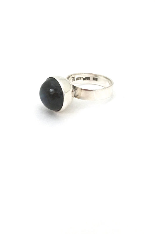 Kaunis Koru Finland vintage silver spectrolite large sphere ring Scandinavian Modernist jewelry design