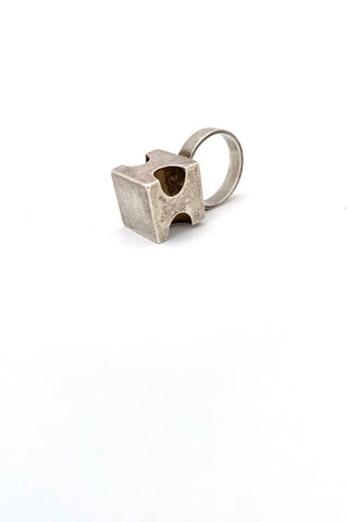 Kaunis Koru Finland vintage silver large pierced cube ring Helga Narsakka 1970 Scandinavian Modernist jewelry design