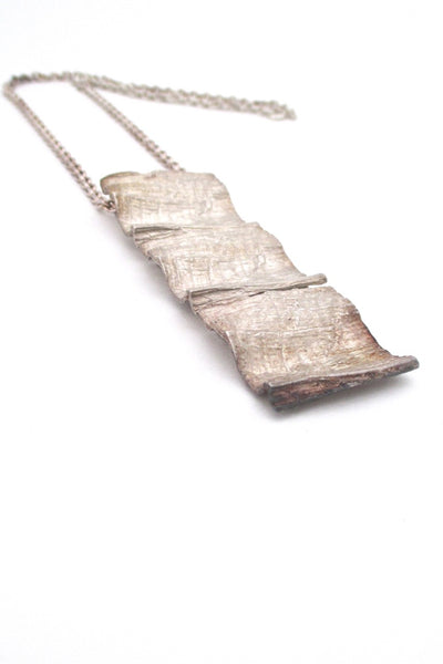 Knud V Andersen for Anton Michelsen Denmark large Scandinavian Modern silver bark kinetic pendant necklace