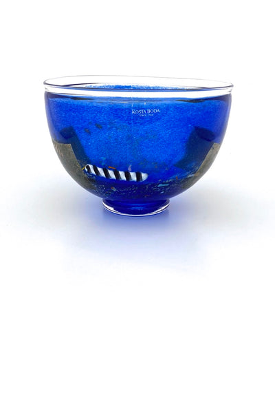 Kosta Boda Sweden vintage glass Satellite blue bowl Bertil Vallien