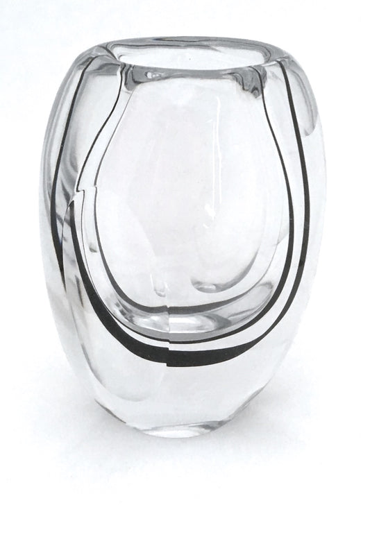 Kosta Boda Sweden vintage blown and cut glass heavy vase Vicke Lindstrand signed mid century design
