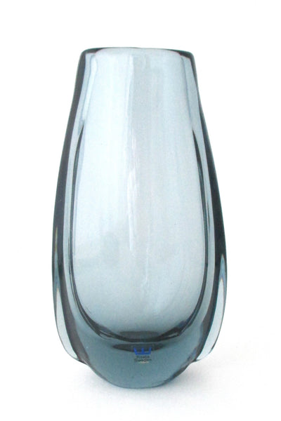 Kosta Boda Sweden vintage Scandinavian steel blue blown glass vase