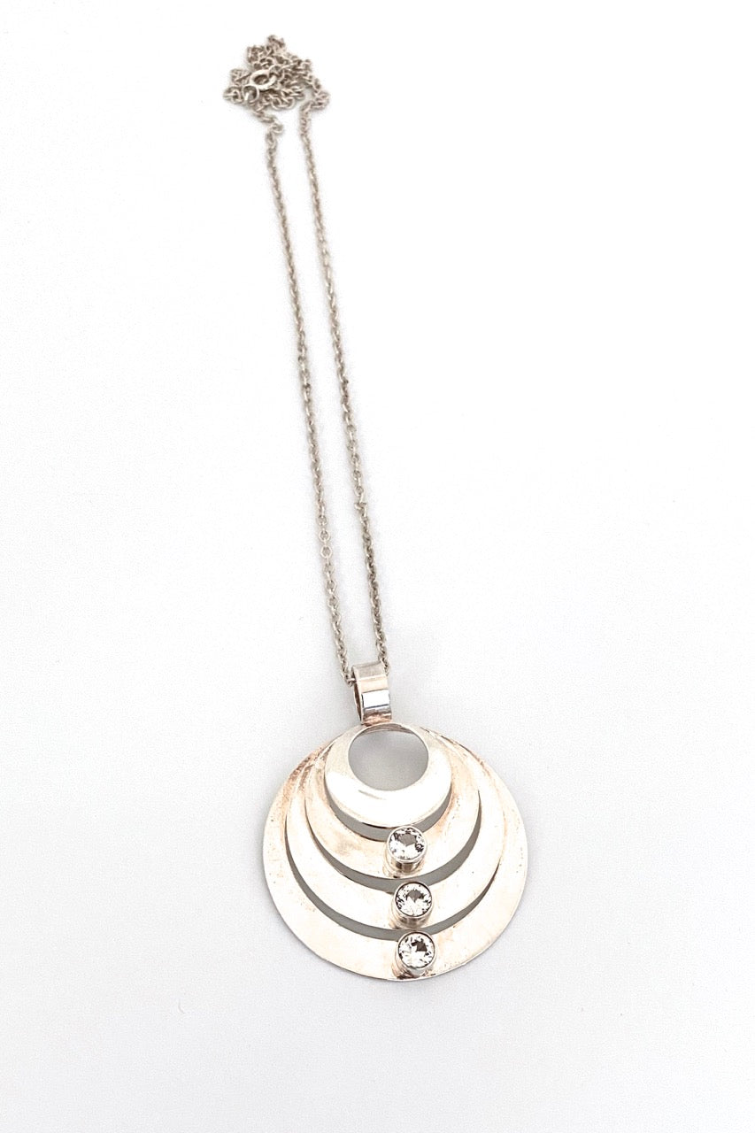 Kultaseppa Salovaara Finland large vintage layered silver rock crystal pendant necklace Scandinavian Modernist jewelry design