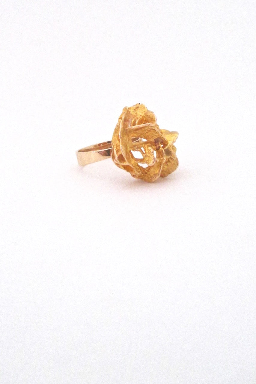 Bjorn Weckstrom for Lapponia Finland vintage large gold nugget 14k ring 1974