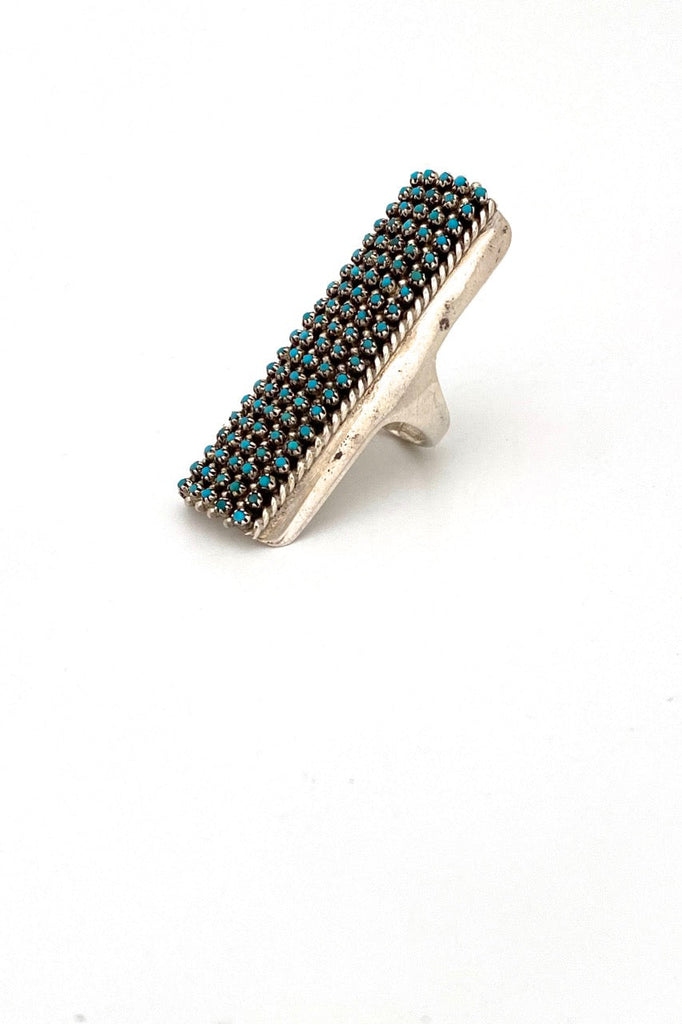vintage Zuni large silver turquoise snake eye petit point 100 stone ring Lloyd Amesoli