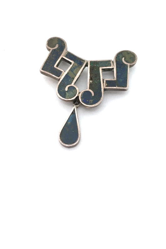 Los Castillo Mexico vintage silver mosaico Azteca kinetic brooch modernist jewelry design