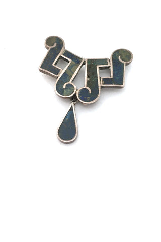 Los Castillo Mexico vintage silver mosaico Azteca kinetic brooch modernist jewelry design