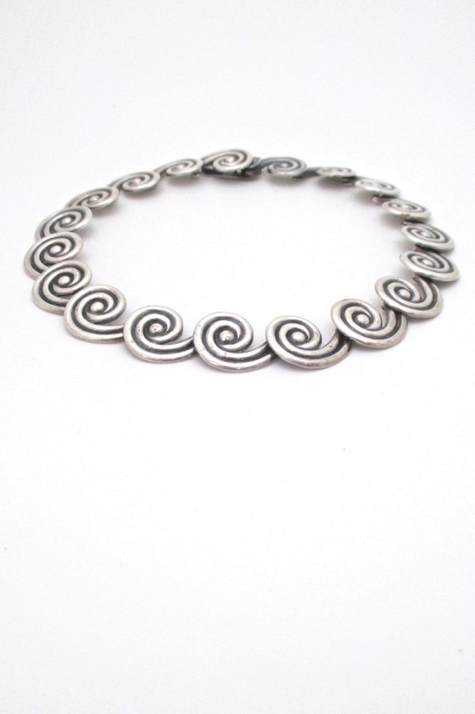 profile los Castillo Taxco Mexico vintage heavy silver spirals choker necklace mid century modernist design