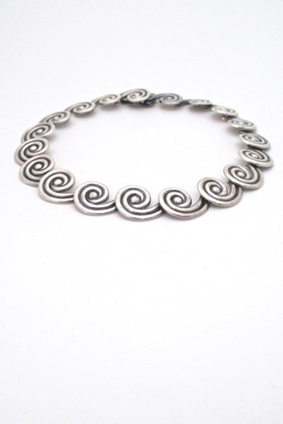 profile los Castillo Taxco Mexico vintage heavy silver spirals choker necklace mid century modernist design