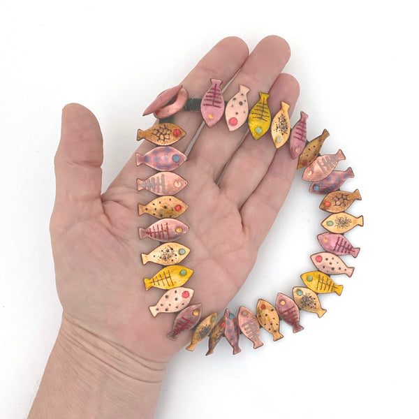 scale Loutzia Paris France rare vintage enamel fish necklace Modernist jewelry design