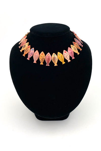 Loutzia Paris France rare vintage enamel fish necklace Modernist jewelry design