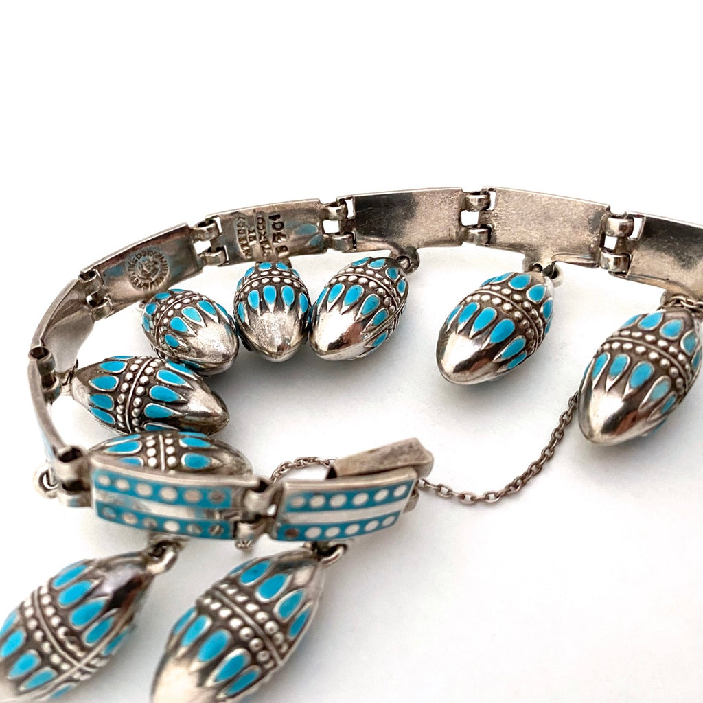 Margot de Taxco silver sky blue enamel kinetic bracelet