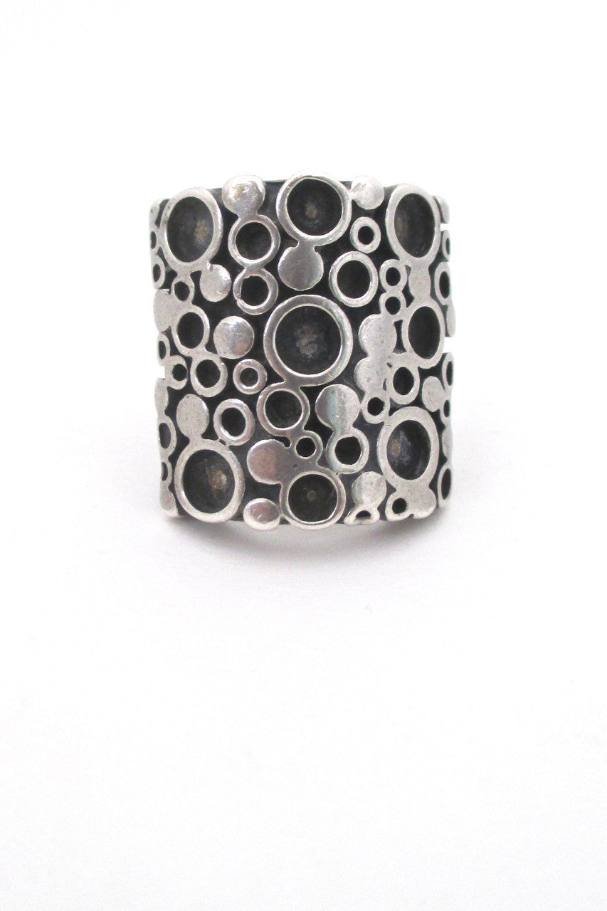 Marianne Berg for Uni David Andersen Norway large heavy silver modernist circles ring
