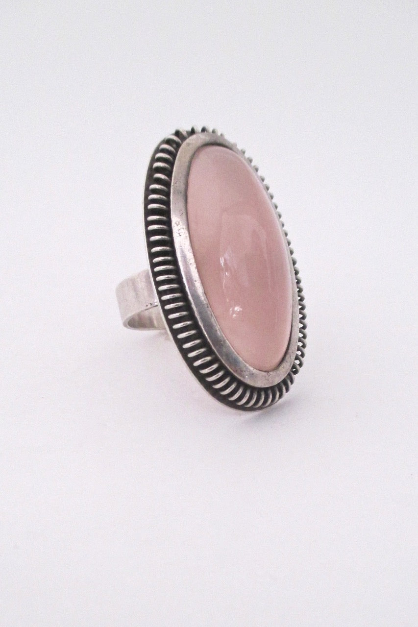Martii Viikiniemi Finland vintage Scandinavian Modernist large silver rose quartz ring 1967