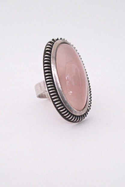 Martii Viikiniemi Finland vintage Scandinavian Modernist large silver rose quartz ring 1967