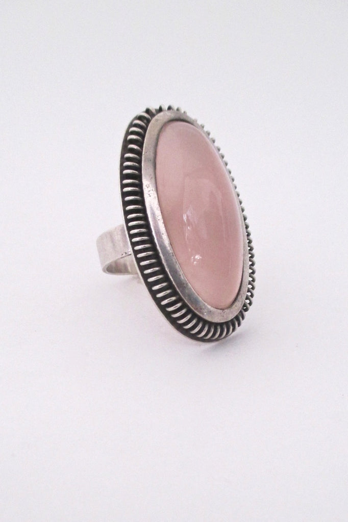 Martii Viikiniemi Finland vintage Scandinavian Modernist large silver rose quartz ring 1967