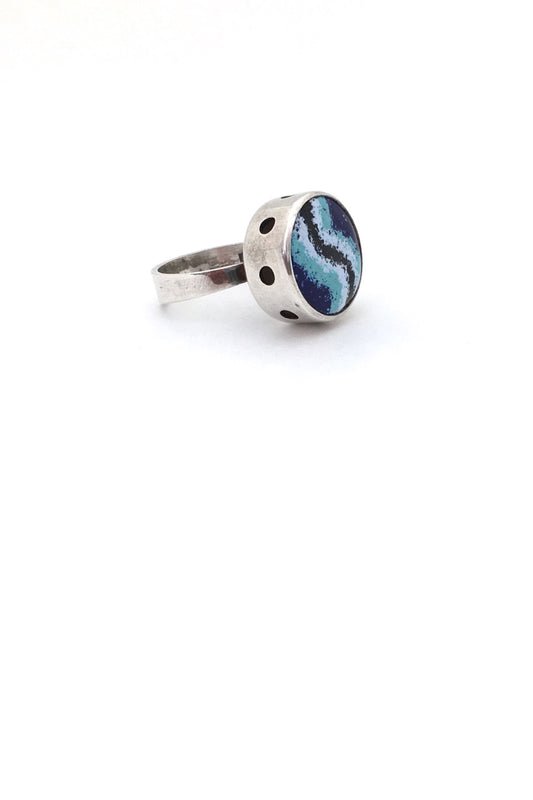 Martti Viikinniemi Finland vintage silver enamel large cobalt blue turquoise 1968 Scandinavian Modernist design jewelry