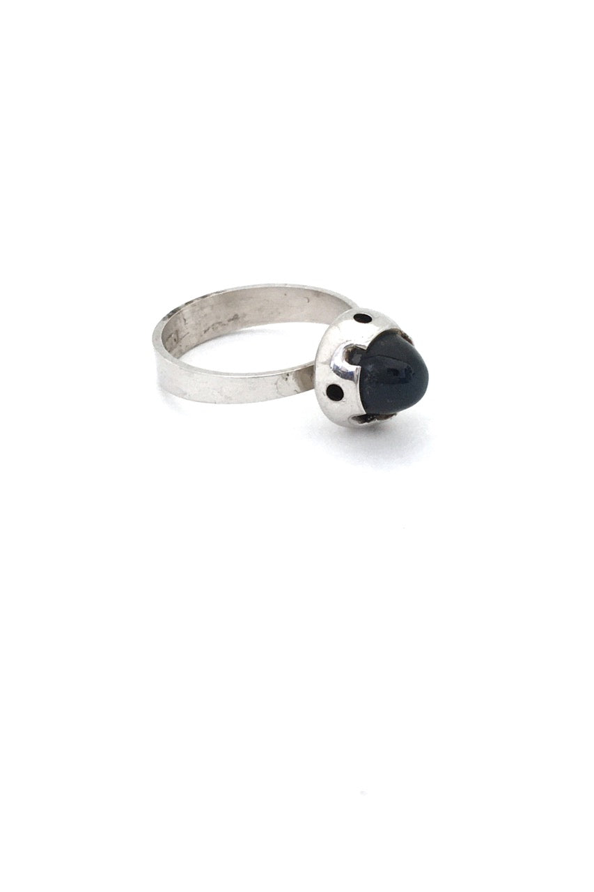 Martti Viikinniemi Finland vintage silver and falcon eye stone ring Scandinavian Modernist jewelry design