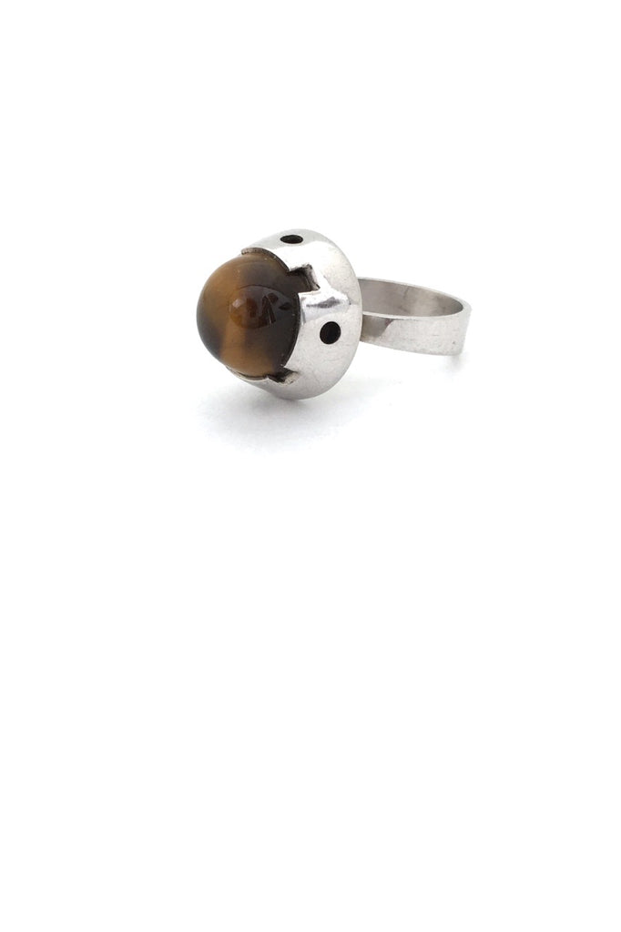 Martti Viikinniemi Finland large vintage silver tiger eye ring Scandinavian Modernist jewelry design