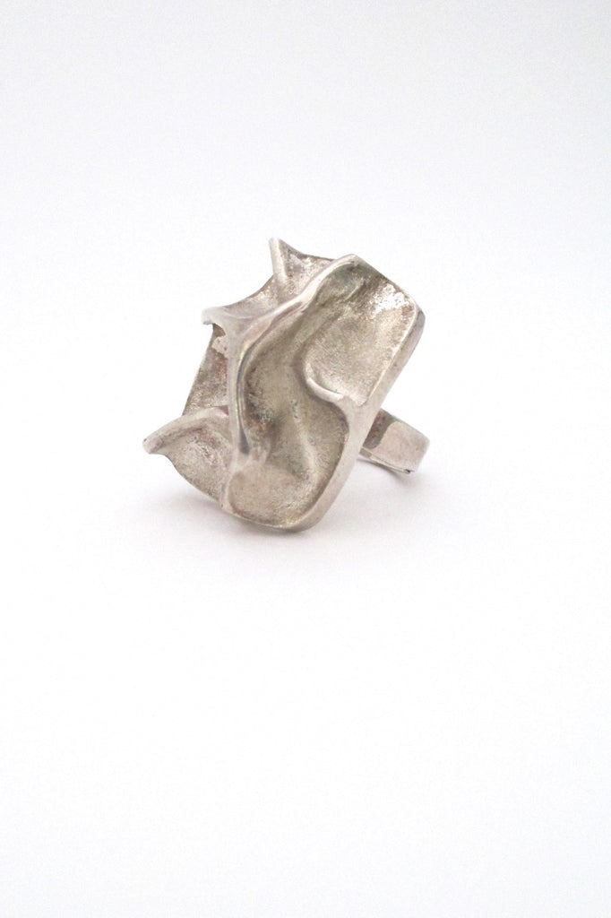 Matti Hyvarinen for Sirokoru Finland vintage modernist Scandinavian silver massive sculptural ring 1973