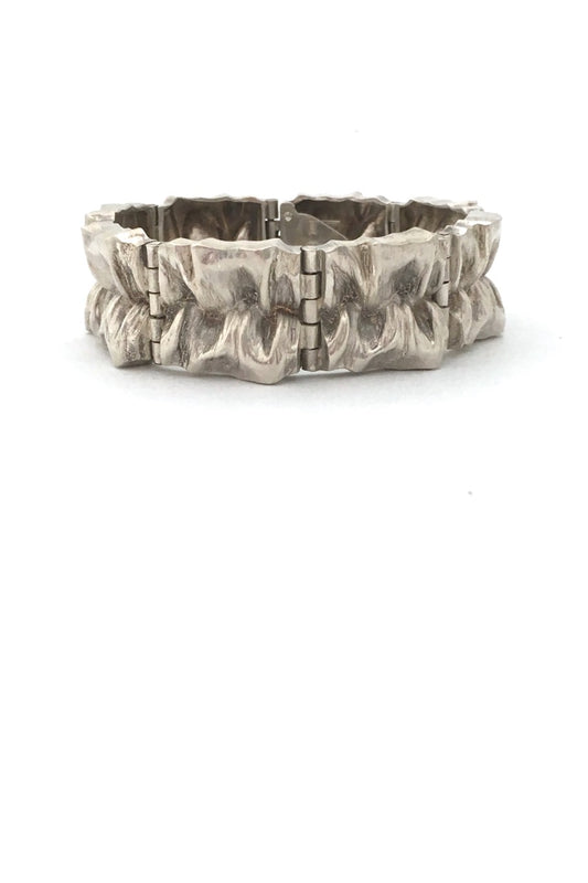 Matti Hyvarinen Finland vintage deeply textured silver bracelet 1973 Scandinavian Modern design