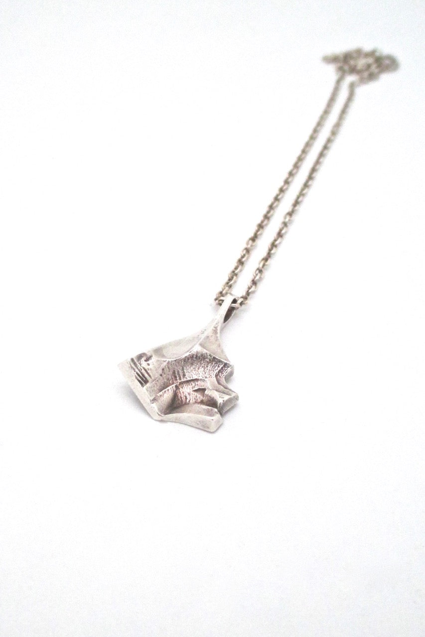 Matti Hyvarinen Finland vintage textural silver pendant necklace Scandinavian Modern jewelry design