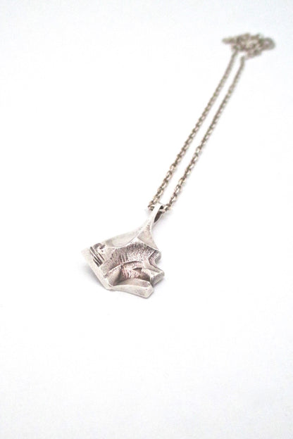 Matti Hyvarinen Finland vintage textural silver pendant necklace Scandinavian Modern jewelry design