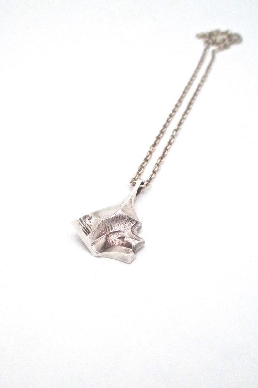 Matti Hyvarinen Finland vintage textural silver pendant necklace Scandinavian Modern jewelry design