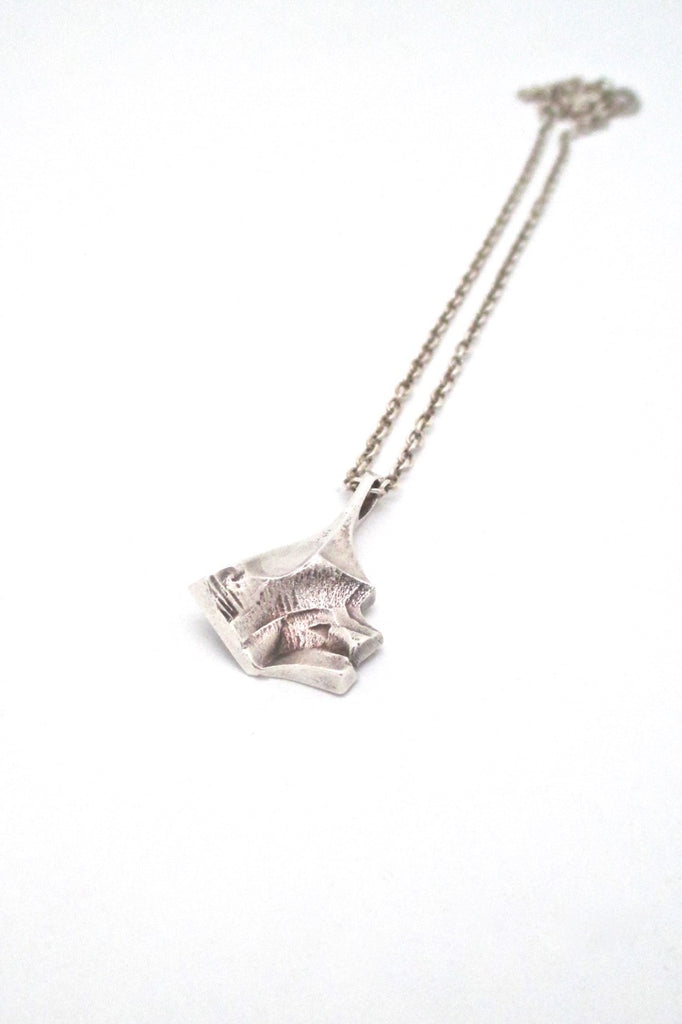 Matti Hyvarinen Finland vintage textural silver pendant necklace Scandinavian Modern jewelry design