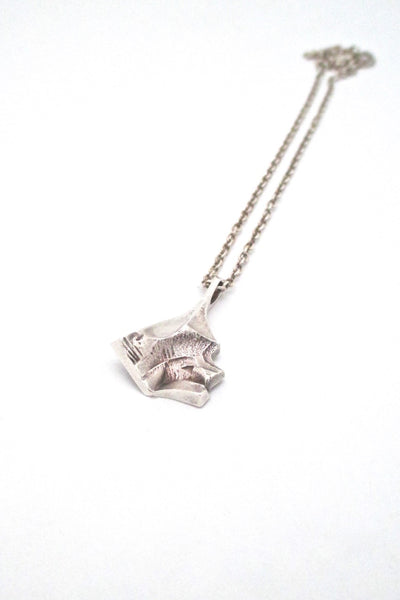Matti Hyvarinen Finland vintage textural silver pendant necklace Scandinavian Modern jewelry design