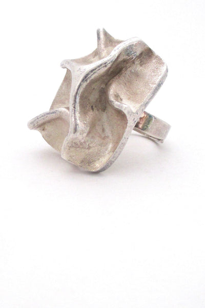 Matti Hyvarinen for Sirokoru Finland vintage modernist Scandinavian silver massive sculptural ring