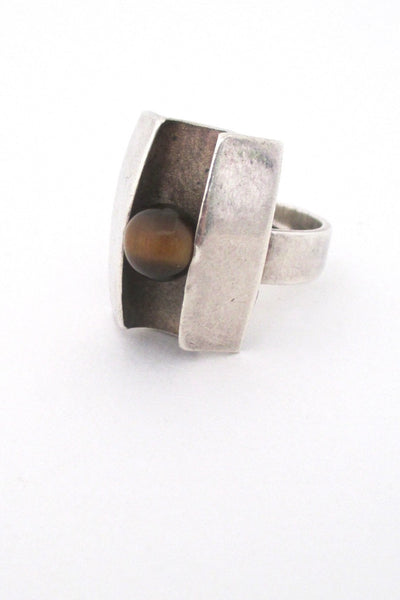 Matti Hyvarinen Finland vintage Scandinavian Modernist silver and tiger eye ring 1974