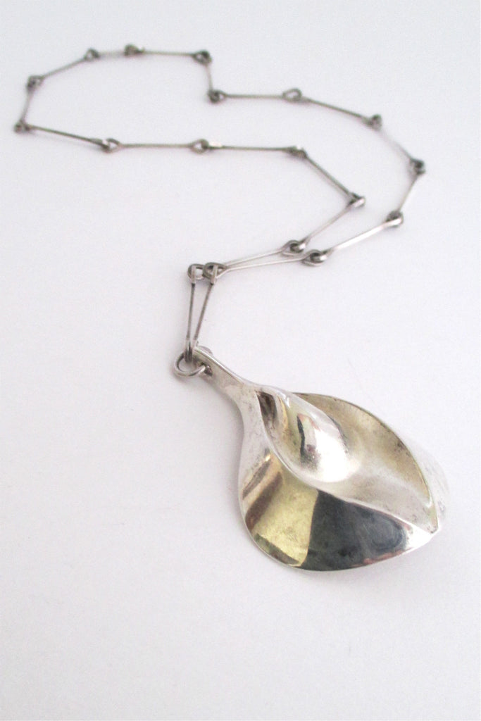 Matti Hyvarinen Finland vintage Scandinavian Modernist large sterling silver pendant necklace