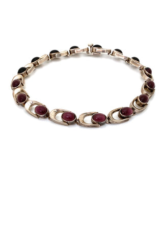 vintage Modernist heavy silver purple glass necklace Mexico Modernist jewelry design