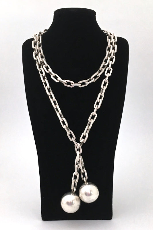 Miguel Melendez Mexico vintage heavy silver very large necklace belt mid century Modernist jewelry design