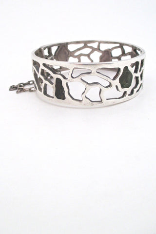 Miguel Melendez Mexico vintage sterling silver malachite mosaico hinged bracelet mid century