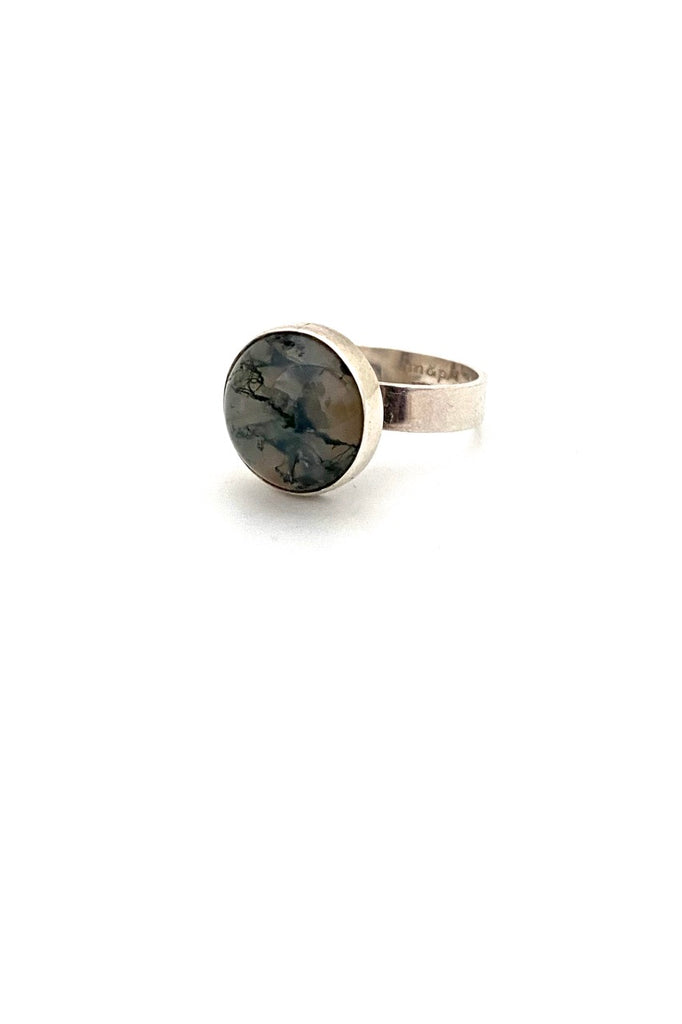 Mike and Paula Letki vintage silver moss agate ring Canadian Modernist design jewelry