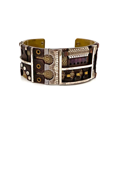 Moore Streb USA vintage mixed metals cuff bracelet rare American Modernist jewelry design