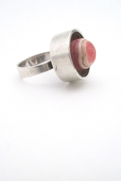 N E From Denmark vintage silver and rhodochrosite Scandinavian Modern ring Nordic design