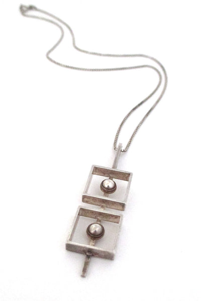 N E From Denmark vintage Scandinavian Modernist silver squares & spheres necklace