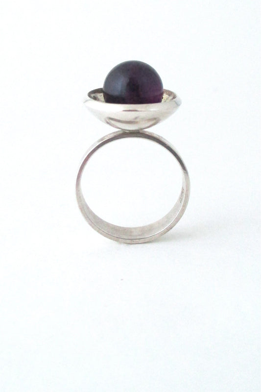 N E From Denmark vintage Scandinavian Modernist sterling silver & amethyst ring