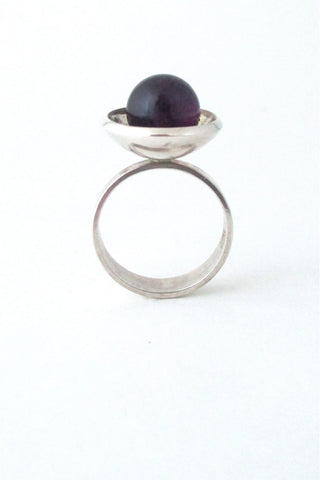 N E From Denmark vintage Scandinavian Modernist sterling silver & amethyst ring