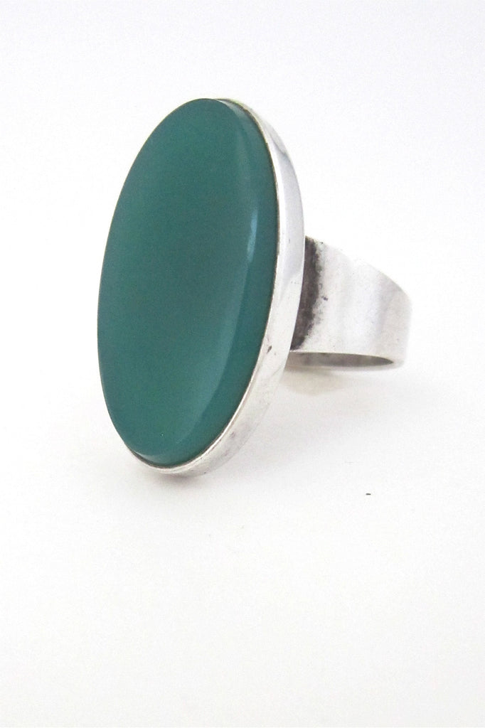 N E From Denmark vintage modernist silver large chrysoprase ring