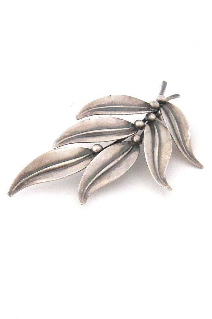 N E From Denmark vintage silver modernist large leaf brooch