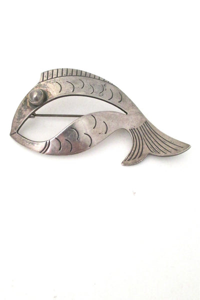 Niels Erik N E From Denmark vintage modernist silver fish brooch pin