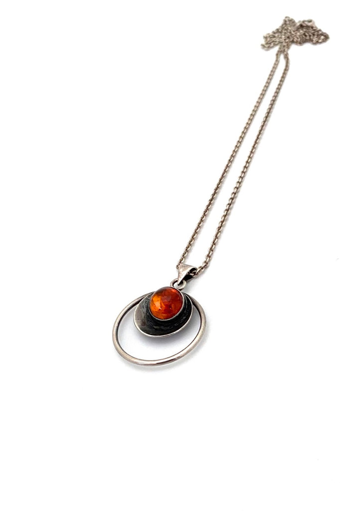 Niels Erik NE From Denmark vintage silver amber pendant necklace Scandinavian Modern jewelry design