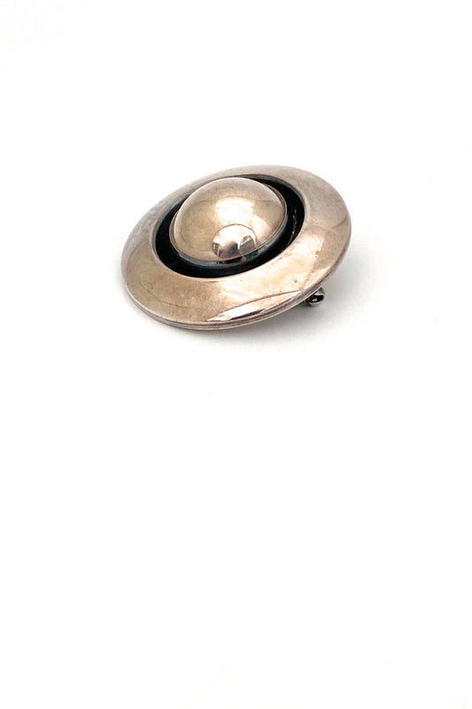Niels Erik NE From Denmark vintage silver round brooch large silver cabochon Scandinavian Modernist jewelry design