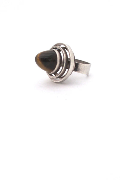 Niels Erik NE From Denmark vintage Modernist extra large sterling silver tiger eye ring