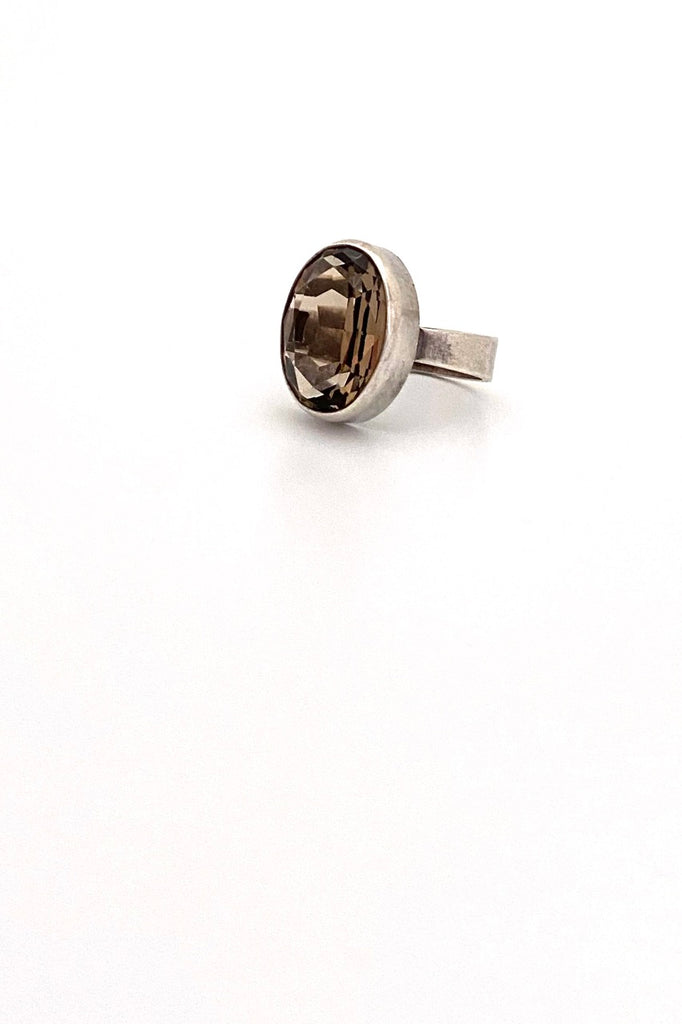 Niels Erik NE From Denmark vintage silver faceted smoky quartz ring Scandinavian Modernist jewelry design