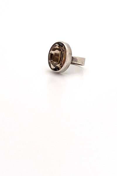 Niels Erik NE From Denmark vintage silver faceted smoky quartz ring Scandinavian Modernist jewelry design